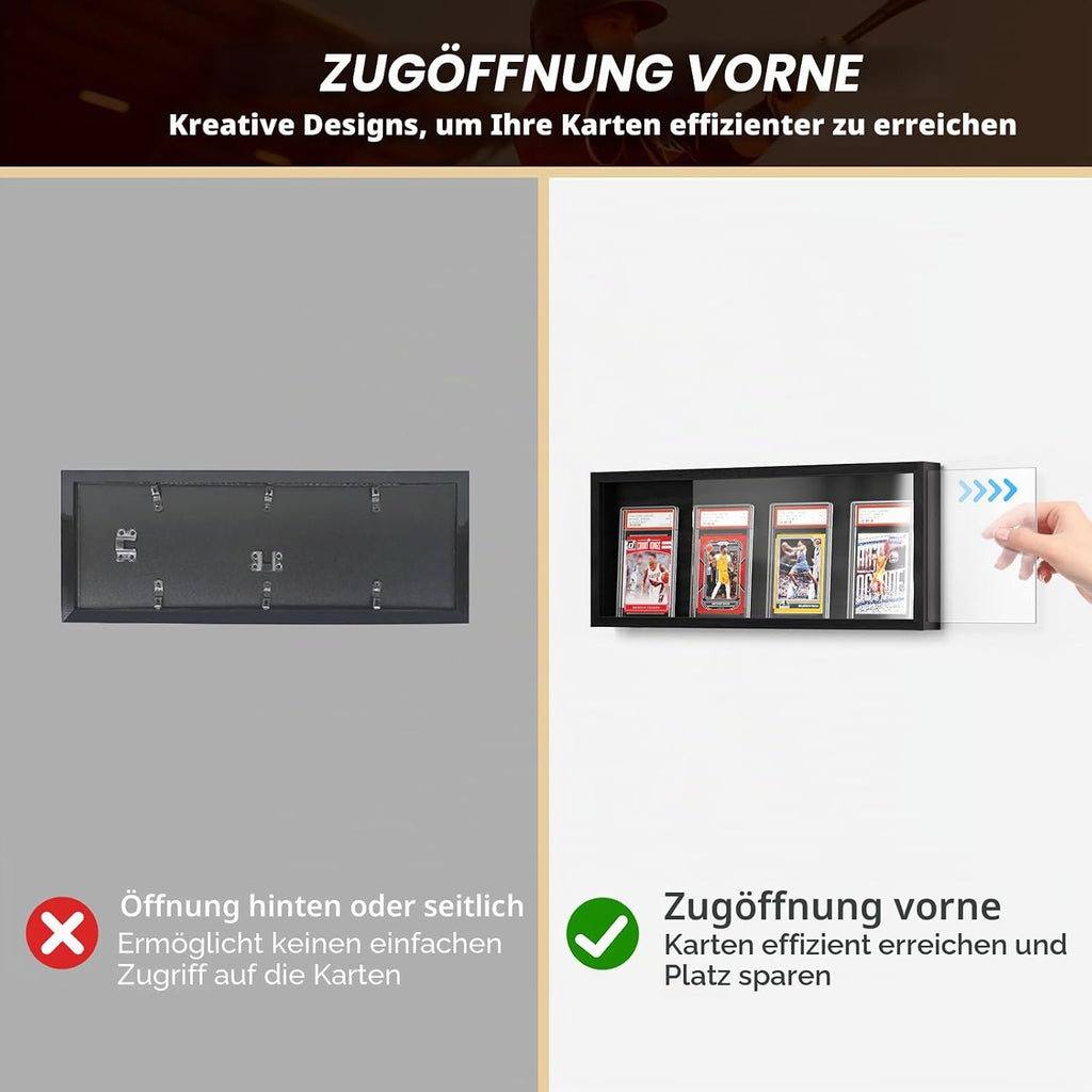 Sammelkarten Display Rahmen Wandmontage, 1er Pack Holz Sportkarten-Vitrine mit Transparent HD, Kartenrahmen Display für Sportkarten & Sammelkarten (Schwarz)