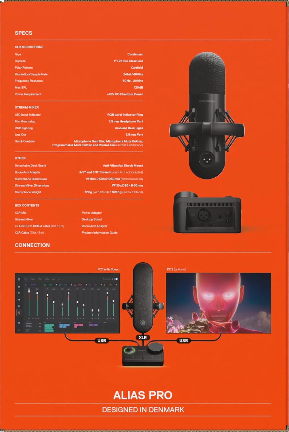 SteelSeries Alias Pro Kit – XLR-Mikrofon + Stream-Mixer – 3 Mal größere Kapsel fürs Gaming, Streaming und Podcasting – USB/XLR-Schnittstelle – Benutzerdefinierte Steuerung – RGB – Einzel- oder Dual-PC