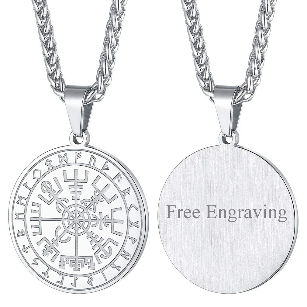 FaithHeart Wikingerhalskette für Herren, Vegvisir-Kompass, Edelstahl, Kette 55 + 5 cm, nordischer Mythologie-Schmuck