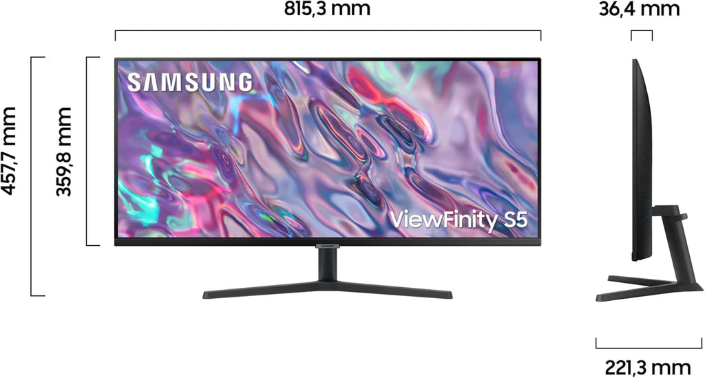 Samsung ViewFinity S50C Monitor S34C500GAU, 34 Zoll, VA-Panel, Ultra WQHD Auflösung, Eco Saving Plus, AMD Freesync, HDR10, 5 ms Reaktionszeit, Bildwiederholrate 100 Hz, Schwarz