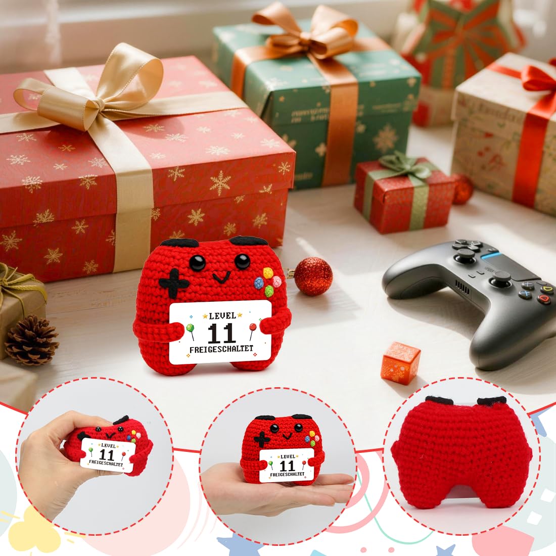 HUKUMA Gehäkelter Gamecontroller, EIN Gamer altert Nicht er levelt, Geschenk zum Geburtstag für Zocker, Pocket Hug Positive Plüsch,Lustige Kleines Geburtstagsgeschenk für Jungen, Nerds und Mädchen