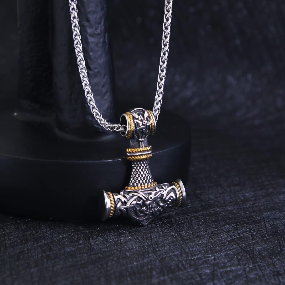 Thor Hammer Anhänger, Wikinger Kette für Herren, Keltischer Knoten, 60cm Kette