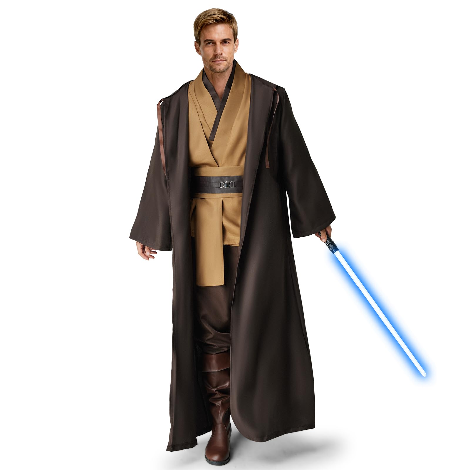 jedi-Kostüm Herren, jedi-Robe Herren Set jedis-Outfit Erwachsene jedis-Kleidung Erwachsene mit Blau Lightsaber, Kapuzenumhang und Mittelalter Tunika für Halloween, Karneval