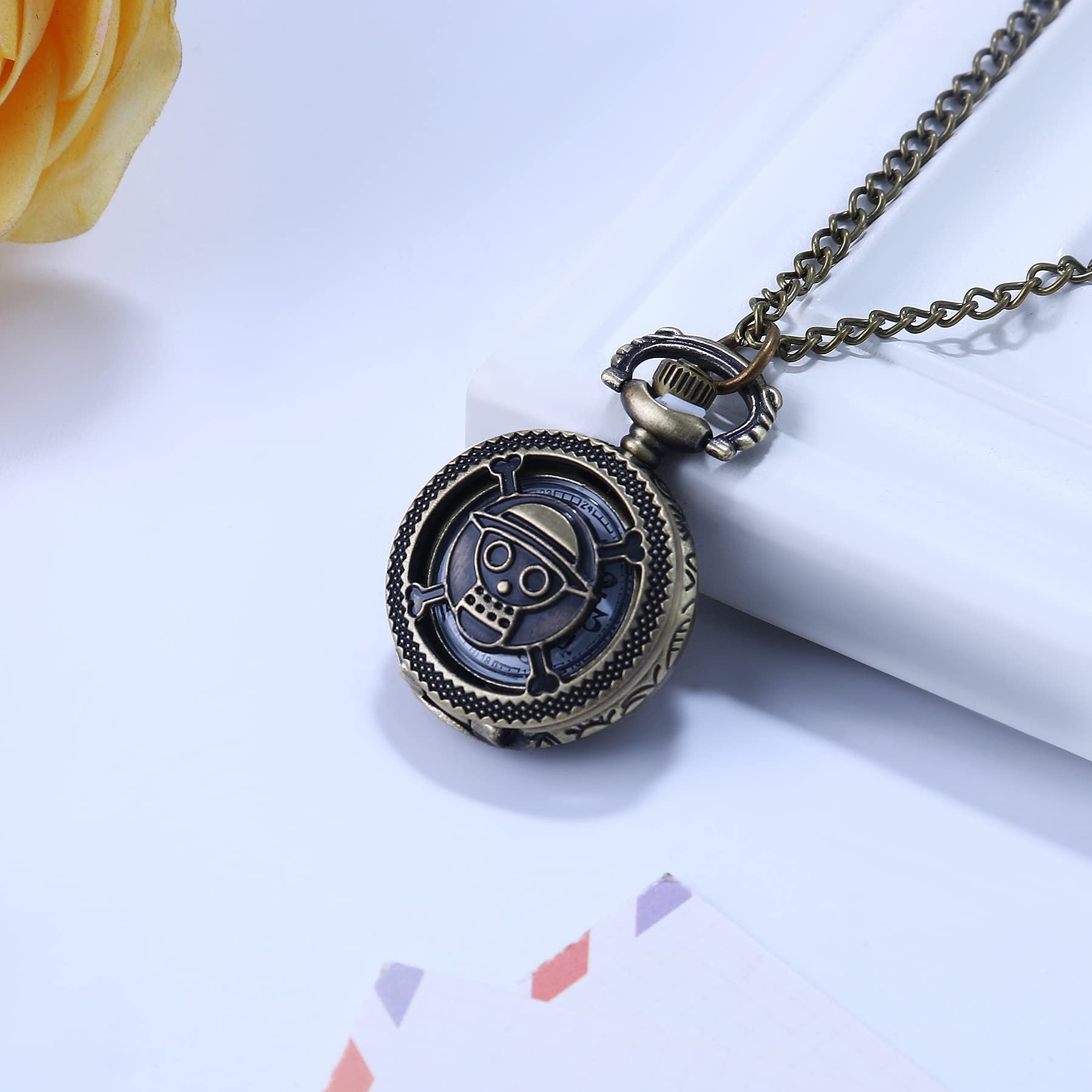 JewelryWe Taschenuhr Herren Damen Vintage: Retro Analog Quarz Kettenuhr Uhr Umhängeuhr mit Halskette Kette Pocket Watch Bronze Unisex Geschenk