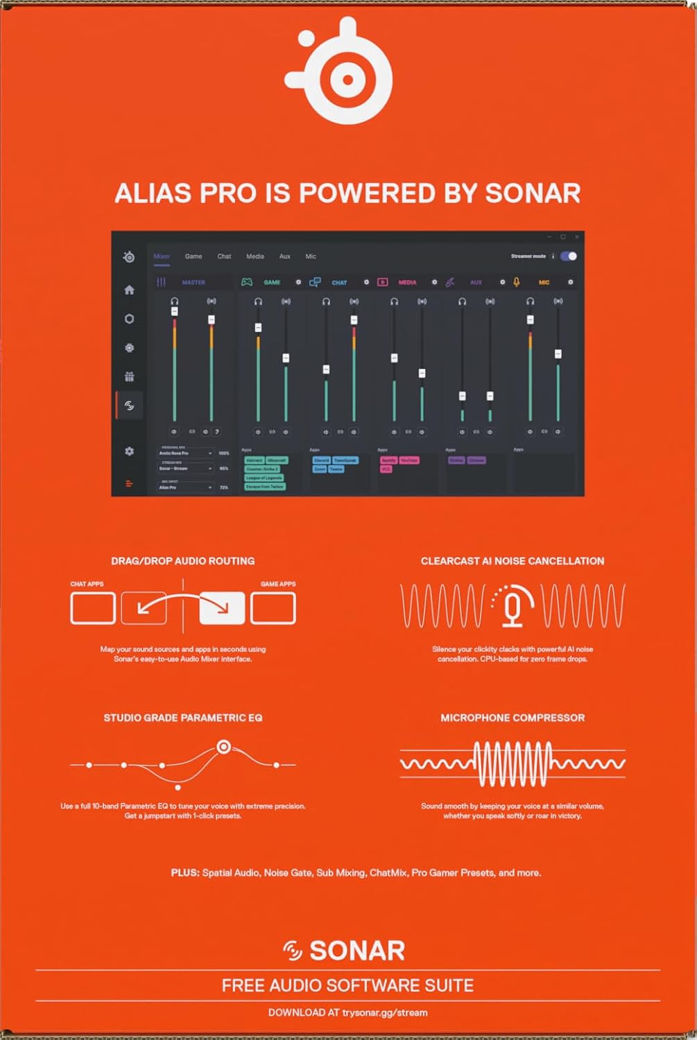 SteelSeries Alias Pro Kit – XLR-Mikrofon + Stream-Mixer – 3 Mal größere Kapsel fürs Gaming, Streaming und Podcasting – USB/XLR-Schnittstelle – Benutzerdefinierte Steuerung – RGB – Einzel- oder Dual-PC