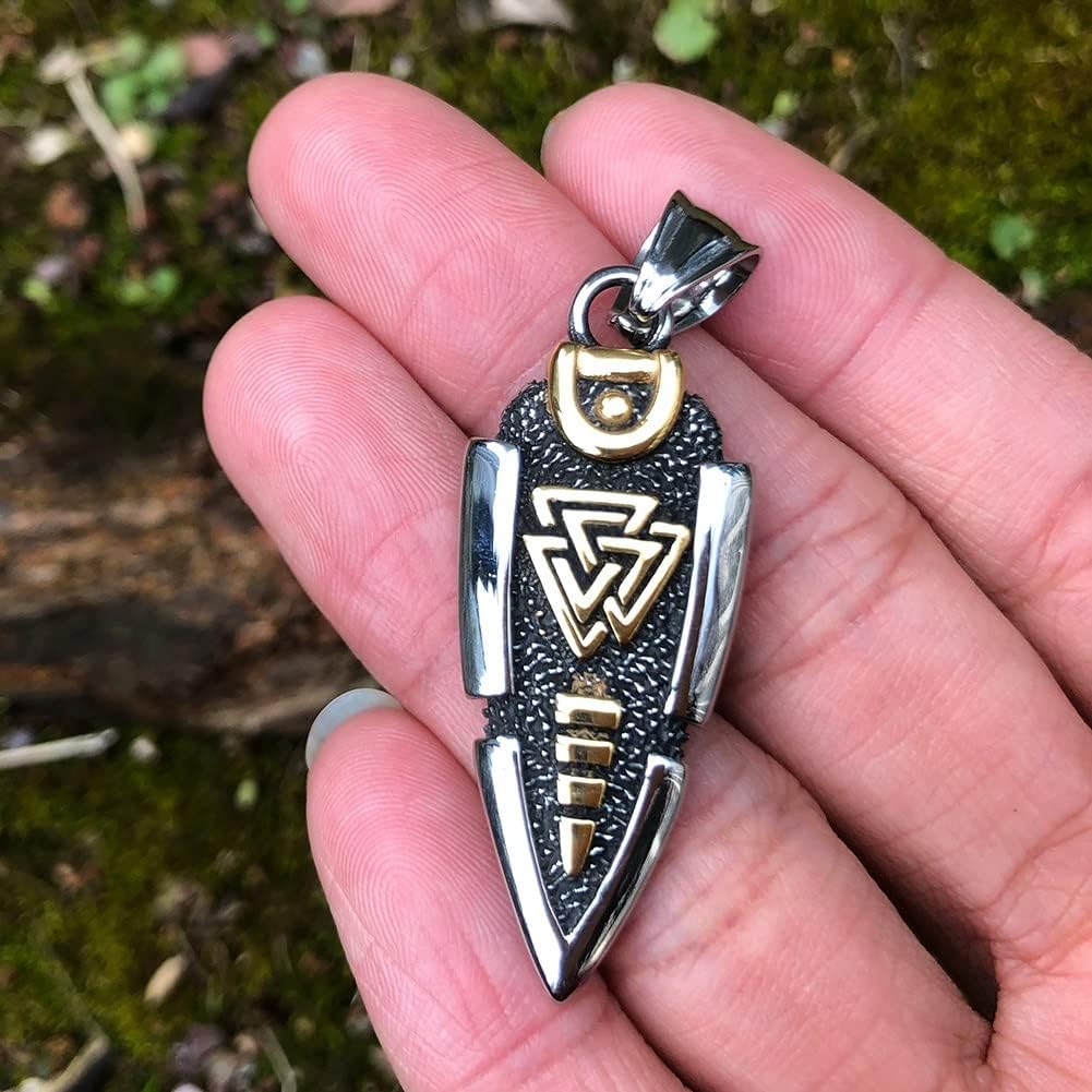 Nordische Mythologie Odins Speer Halskette – Gungnir Pfeilspitzen Anhänger Aus Edelstahl Für Herren – Vintage Mittelalterliches Valknut Symbol Amulett Isländischer Schmuck