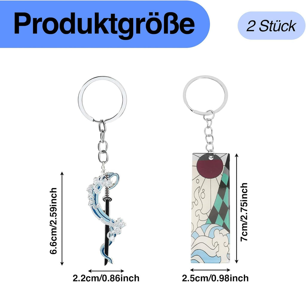 AHEJIOO 2 Stück Demon Slayer Schlüsselanhänger, Demon Hunter Katana, Anime Schlüsselanhänger Personalisiert Deamon Slayer, Geeignet Für Kleidung, Taschen, Key chain Als Dekoration Oder Als Geschenk