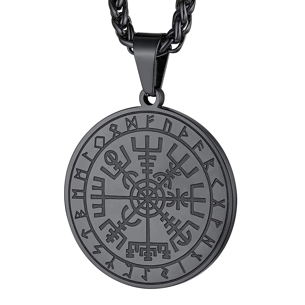 FaithHeart Wikingerhalskette für Herren, Vegvisir-Kompass, Edelstahl, Kette 55 + 5 cm, nordischer Mythologie-Schmuck