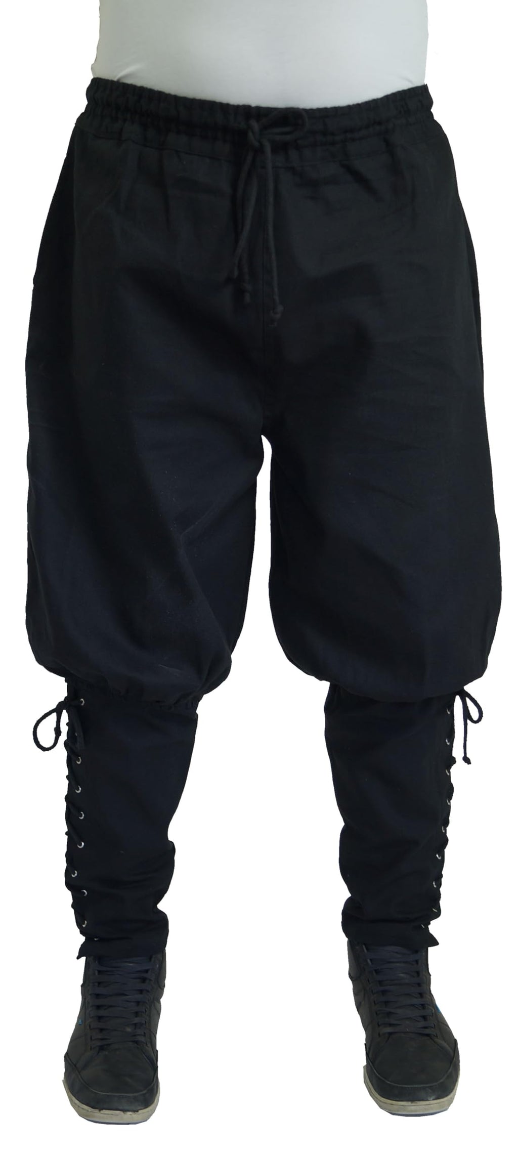 MAYLYNN Mittelalter Hose mit Taschen und Schnürung Wikinger Kelte, schwarz, Größe:L