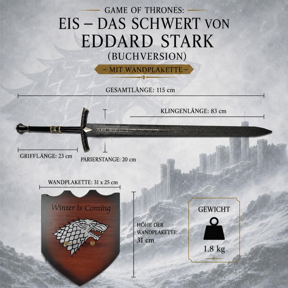Game of Thrones Schwert | Authentisches Stück aus der Welt von Westeros | Stahlschwert | Hochwertige Verarbeitung | Perfekt für Sammler und Fans von Game of Thrones