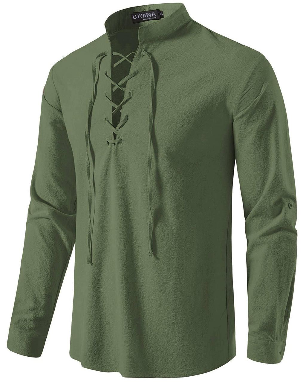 LUYANA Leinenhemd Herren Langarm Freizeithemd Ghillie Kilt Shirt