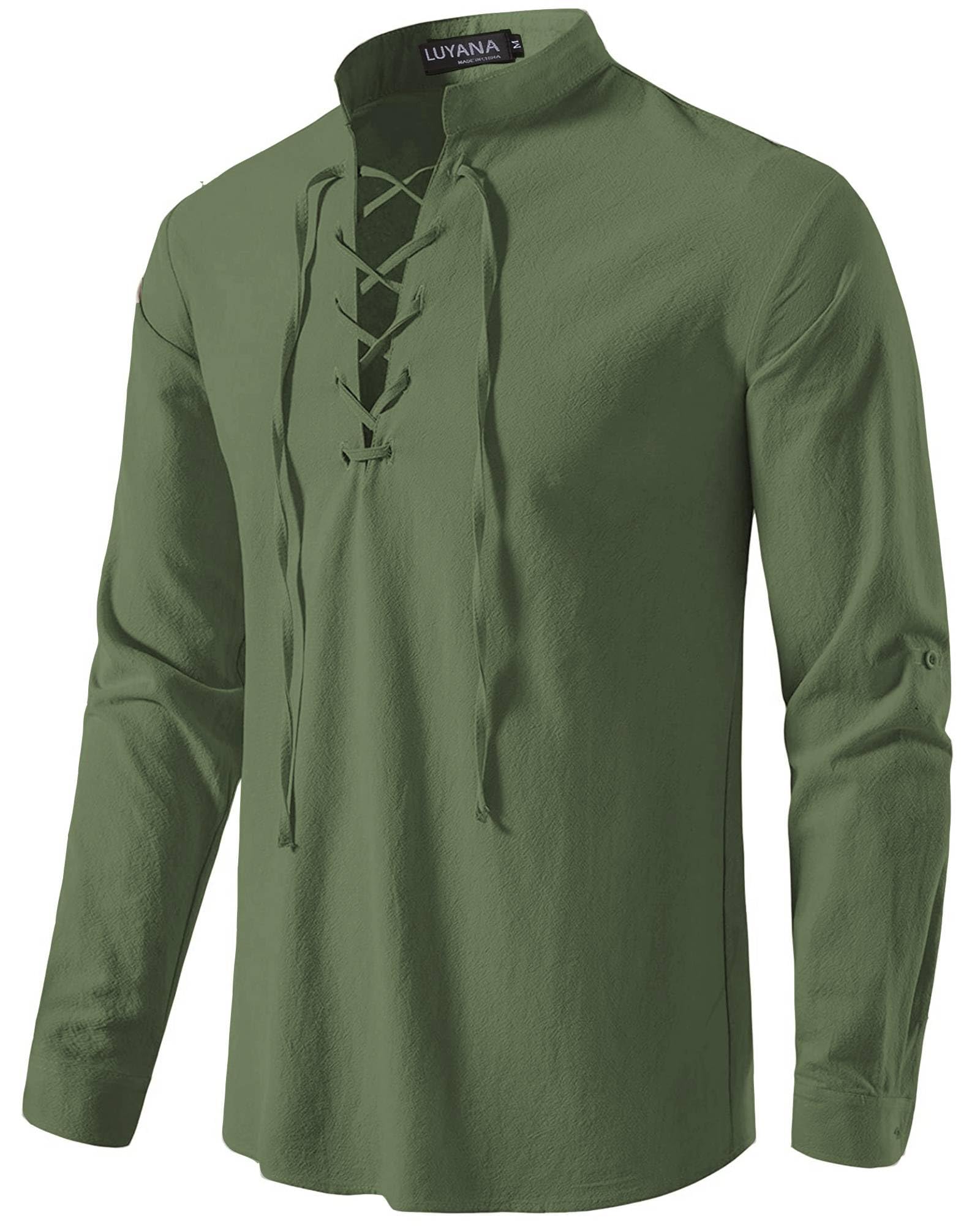 LUYANA Leinenhemd Herren Langarm Freizeithemd Ghillie Kilt Shirt