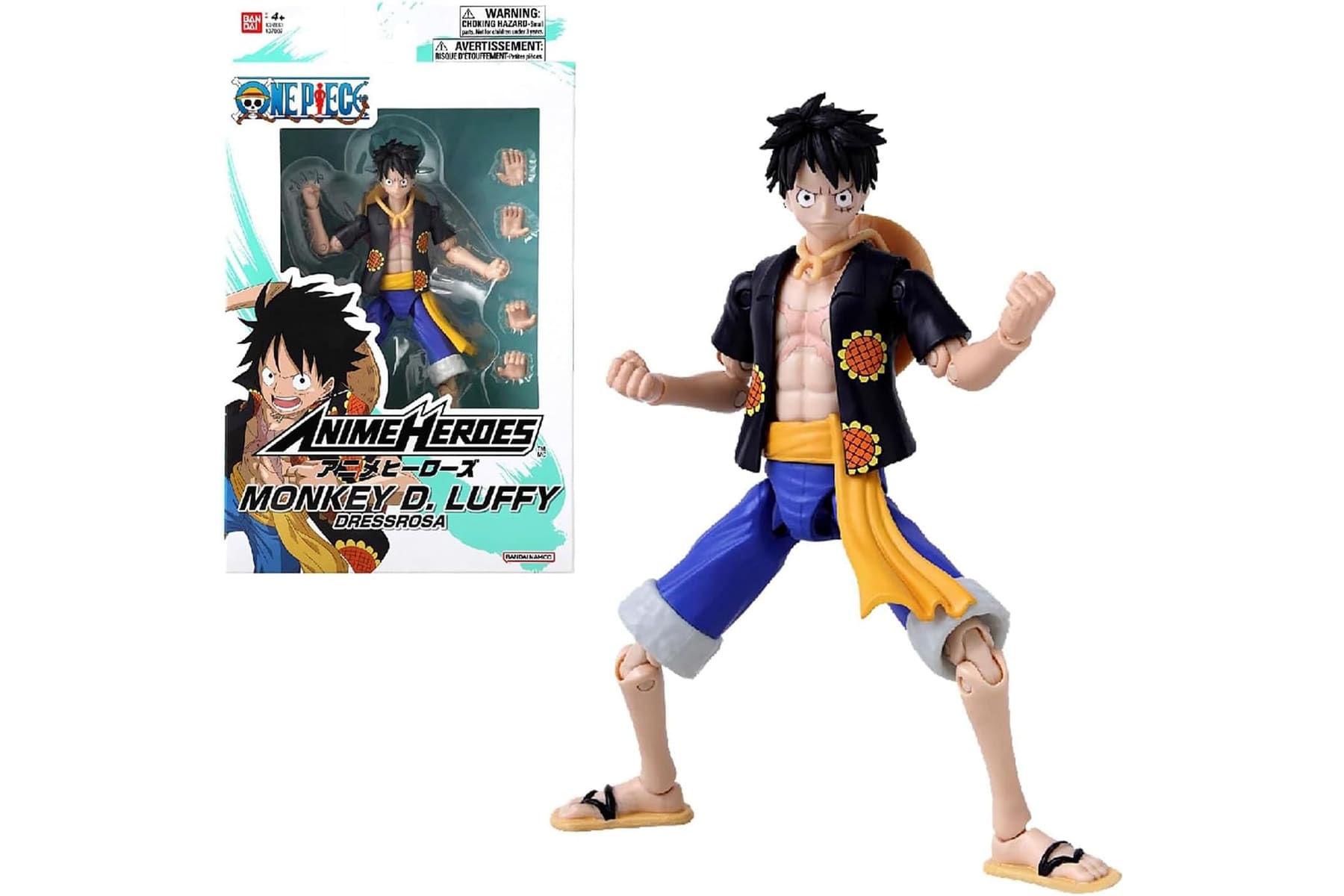 BANDAI – Anime Heroes – One Piece Figur – Lorenor Zorro 17 cm Three Sword Style – Offizielle Lizenz One Piece – Bewegliche Manga Figur Zorro 3 Schwerter – Spielzeug für Kinder ab 4 Jahren – 37052