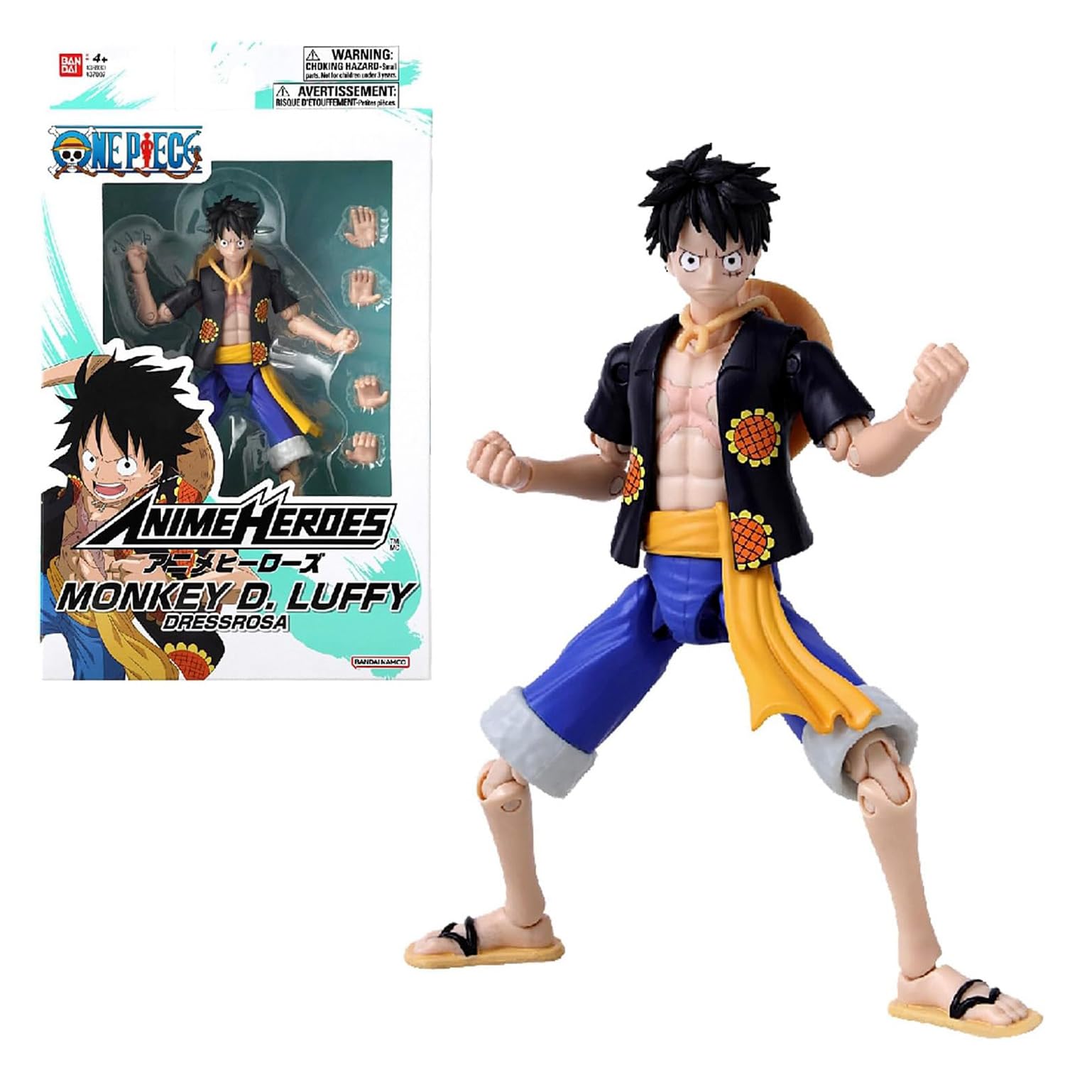 BANDAI – Anime Heroes – One Piece Figur – Lorenor Zorro 17 cm Three Sword Style – Offizielle Lizenz One Piece – Bewegliche Manga Figur Zorro 3 Schwerter – Spielzeug für Kinder ab 4 Jahren – 37052