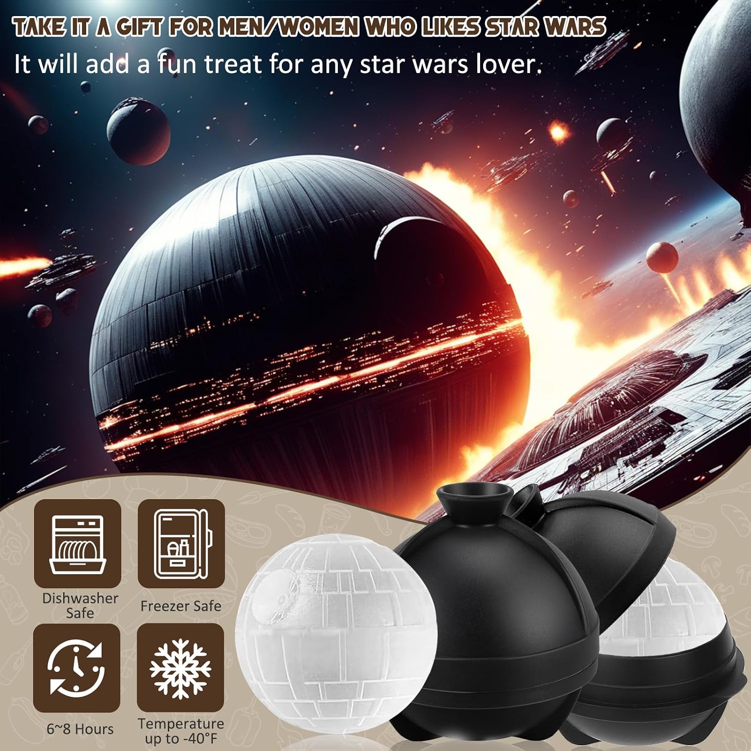 Eiswürfelform Kugel Silikon Set, 4 XXL Groß Eiskugelform mit Deckel & Trichter, Star Wars Wiederverwendbar Eiswürfelformen Rund, BPA Frei Eiswürfel Form Eiswürfelbehälter für Bier Cocktail Whisky Wein