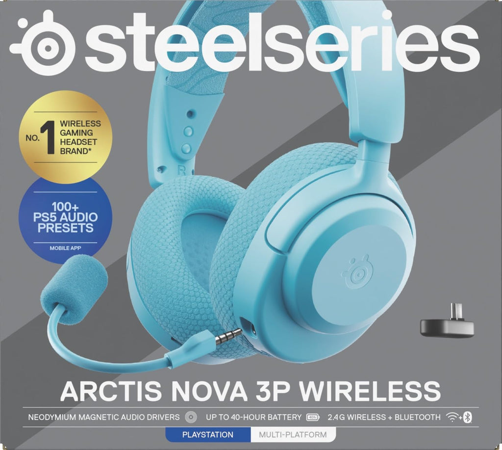 SteelSeries Arctis Nova 3P Wireless - PS5 Headset & PC Gaming Headset – App-Steuerung – 40 Std. Akku – Neodym-Magnet-Treiber – 2,4 GHz/Bluetooth – Abnehmbares Mikrofon – Für PS5, PC, Switch - Schwarz