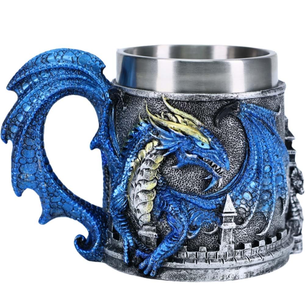 ZONSUSE Mittelalter Drache Kelch, Gotischer Drachen Kelch, Flugsaurier Edelstahl Weinkelch, Roter Drache auf Kreuzsockel, Magischer Dragon Goblet,Idee Geschenk für Fantasy Fans 200ml (Rot Goblet)