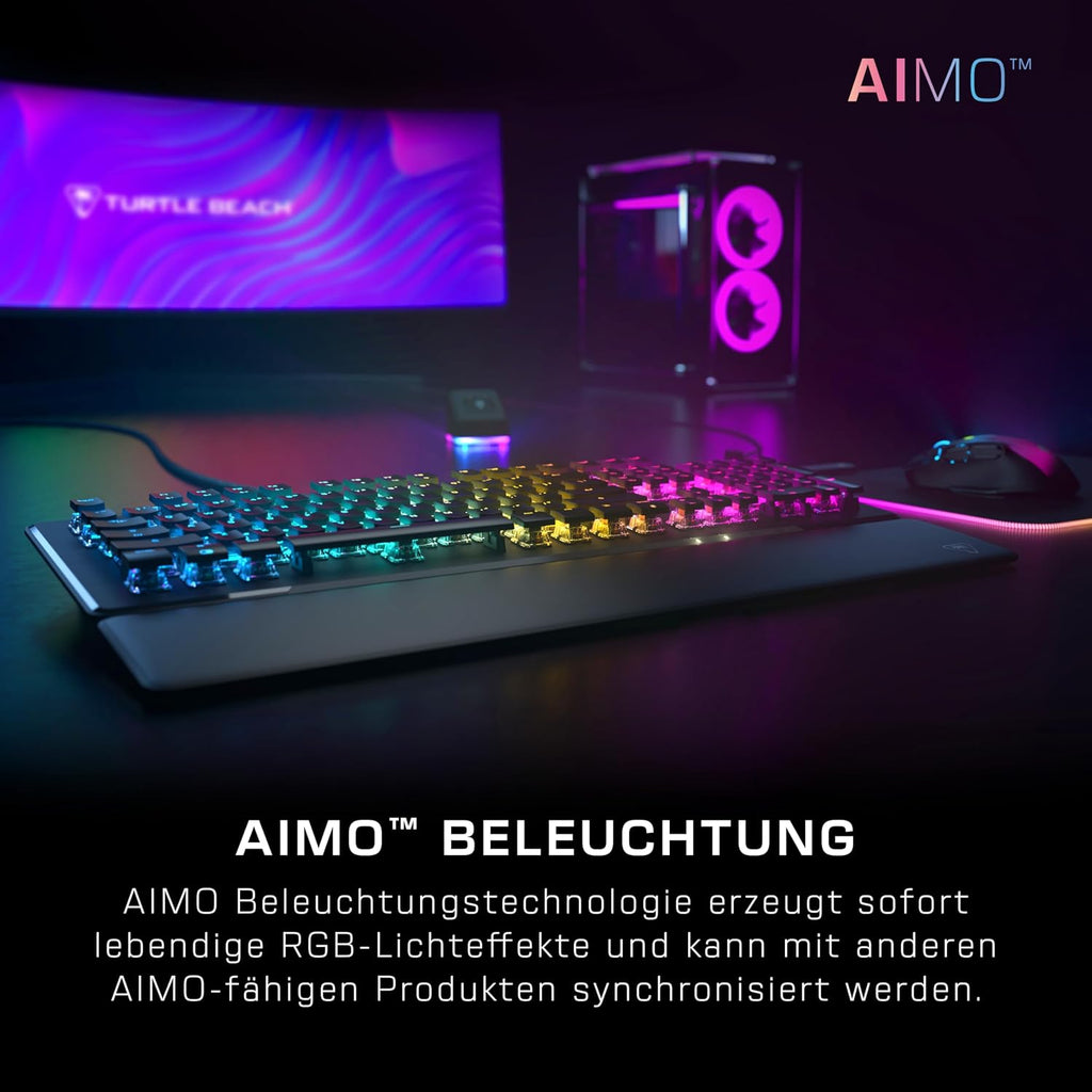 Turtle Beach Vulcan II Tactile mechanische RGB-Gaming-Tastatur DE Layout | Schwarz, TITAN-Mechanikschalter, RGB-Tasten, abnehmbare Handballenauflage, Mediensteuerung, Aluminiumplatte, Ziffernblock