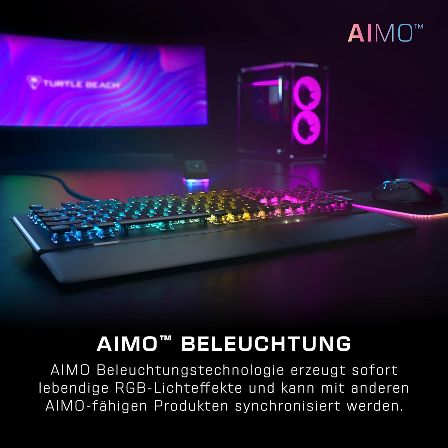 Turtle Beach Vulcan II Tactile mechanische RGB-Gaming-Tastatur DE Layout | Schwarz, TITAN-Mechanikschalter, RGB-Tasten, abnehmbare Handballenauflage, Mediensteuerung, Aluminiumplatte, Ziffernblock