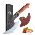 Golden Bird Original Wikinger Messer Axt Scharfes Geburtstag Tranchiermesser Pizzaschneider Ausbeinmesser Handgeschmiedetes Kochmesser Fleischmesser Grillmesser mit PU-Scheide für Camping BBQ Outdoor