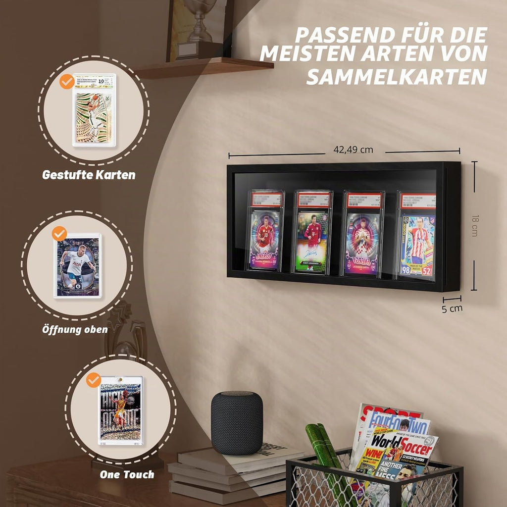 Sammelkarten Display Rahmen Wandmontage, 1er Pack Holz Sportkarten-Vitrine mit Transparent HD, Kartenrahmen Display für Sportkarten & Sammelkarten (Schwarz)