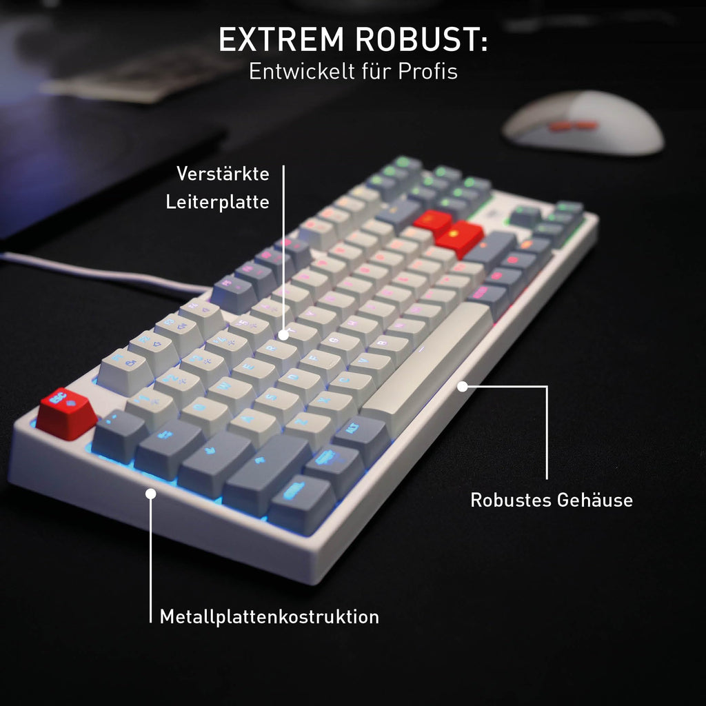 CHERRY XTRFY K4V2 TKL, Kabelgebundene Gaming-Tastatur ohne Nummernblock, Deutsches Layout (QWERTZ), RGB-Beleuchtung, Mechanische MX2A RED Switches, Weiß