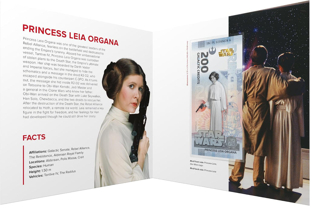 Star Wars Sammlerbanknote – Princess Leia Collectible Note – Limitierte Edition – mit goldenem Hologramm und UV-Effekten – Kein Spielzeug