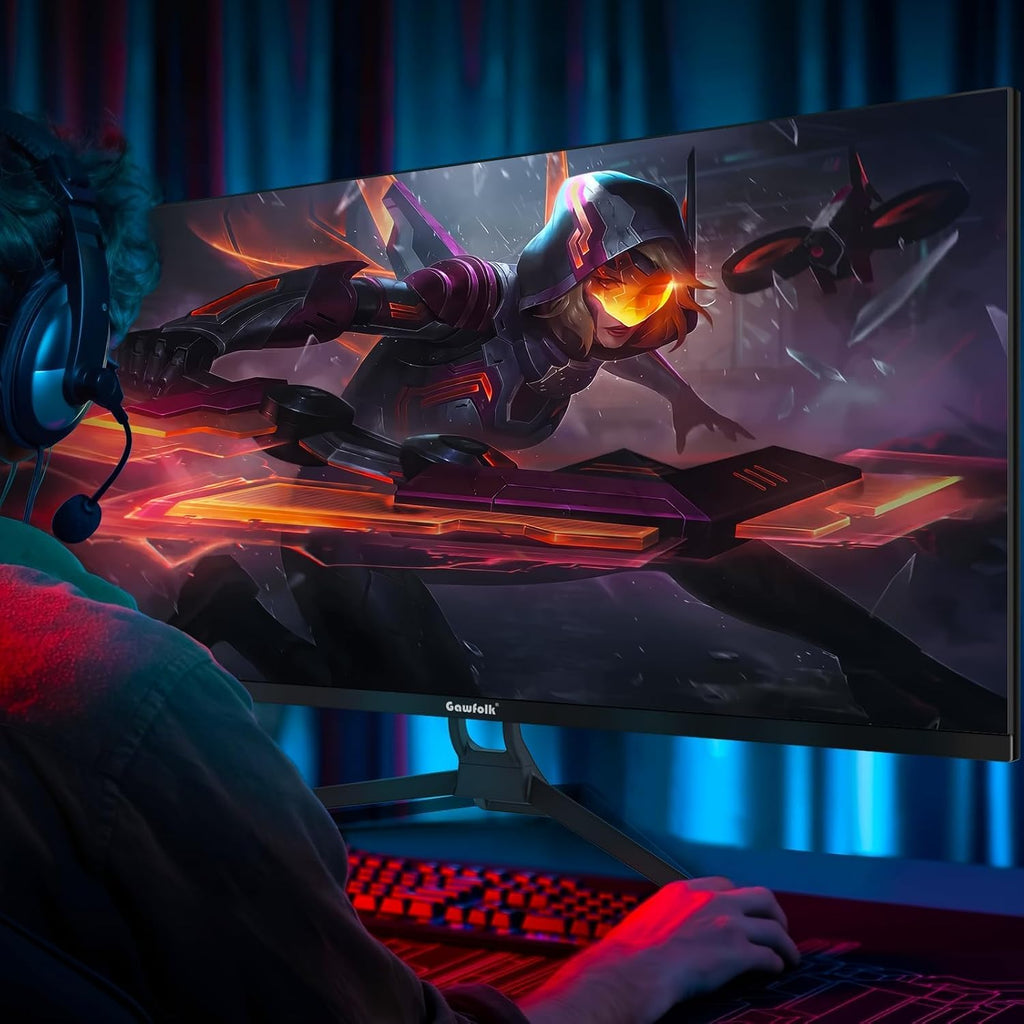 Gawfolk UltraWide Monitor 34 Zoll IPS, Gaming PC Bildschirm 120Hz DFHD(2560×1080P), 21:9 Rahmenloses Computerbildschirm mit FreeSync, HDMI, DisplayPort, VESA 75 * 75mm, Schwarz