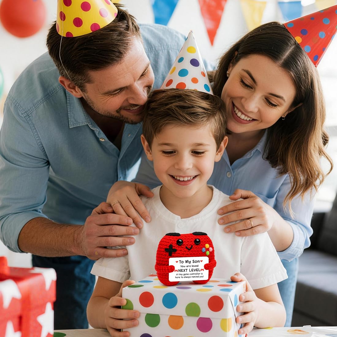 HUKUMA Gehäkelter Gamecontroller, EIN Gamer altert Nicht er levelt, Geschenk zum Geburtstag für Zocker, Pocket Hug Positive Plüsch,Lustige Kleines Geburtstagsgeschenk für Jungen, Nerds und Mädchen