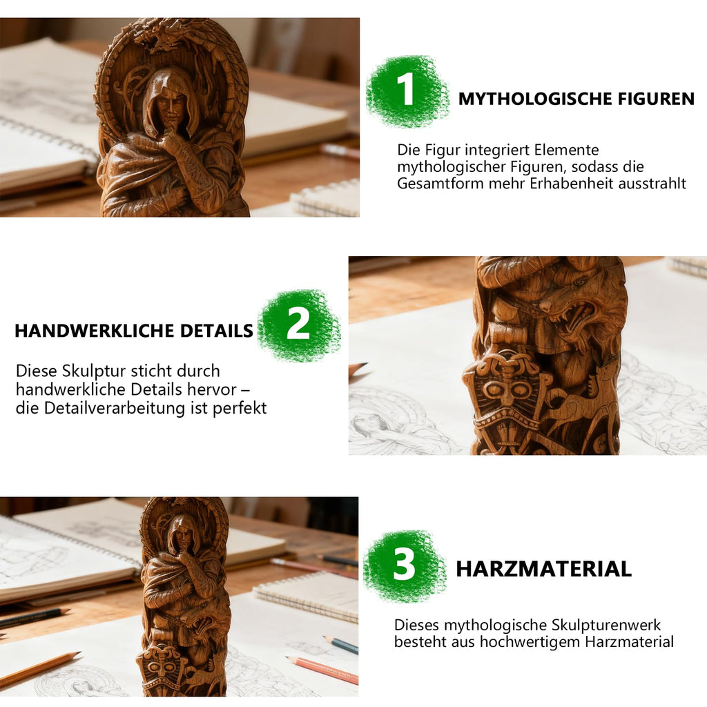 Nordischer Gott Harz Statue, Harz Griechischer Gott Skulptur,22 X 9 cm Nordische Götter Wikinger Deko Statue, für Zuhause Weinschrank Regal Bücherregal (Odin)