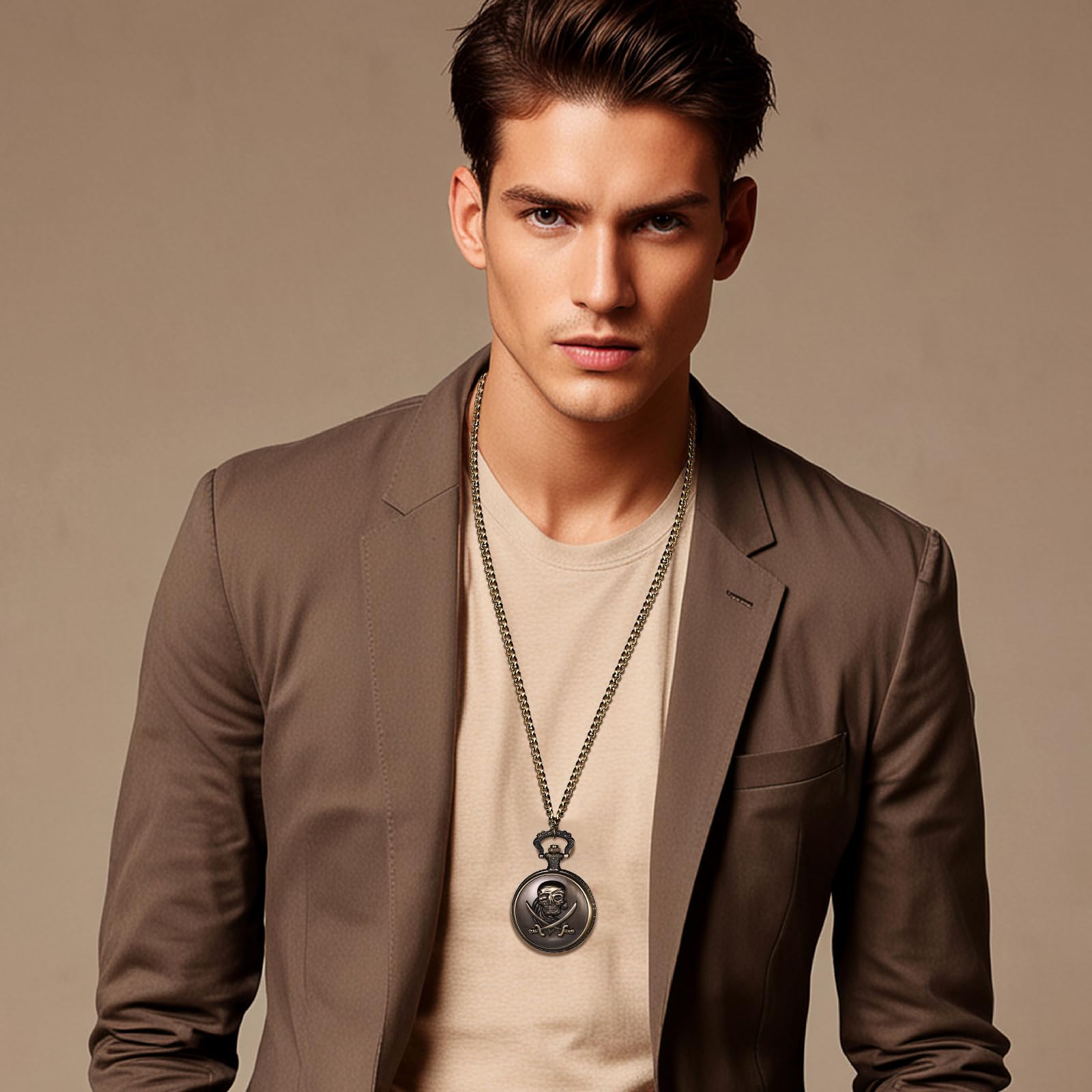 JewelryWe Taschenuhr Herren Damen Vintage: Retro Analog Quarz Kettenuhr Uhr Umhängeuhr mit Halskette Kette Pocket Watch Bronze Unisex Geschenk
