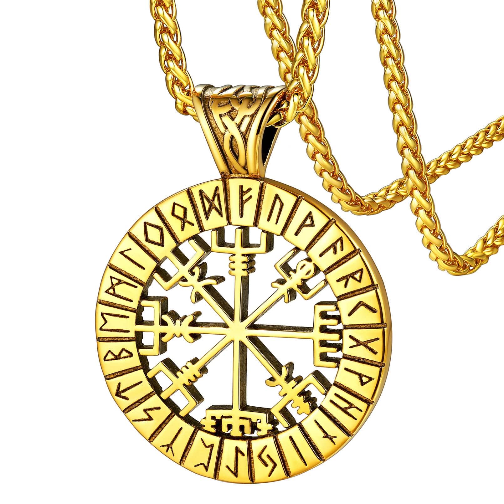 FaithHeart Wikingerhalskette für Herren, Vegvisir-Kompass, Edelstahl, Kette 55 + 5 cm, nordischer Mythologie-Schmuck