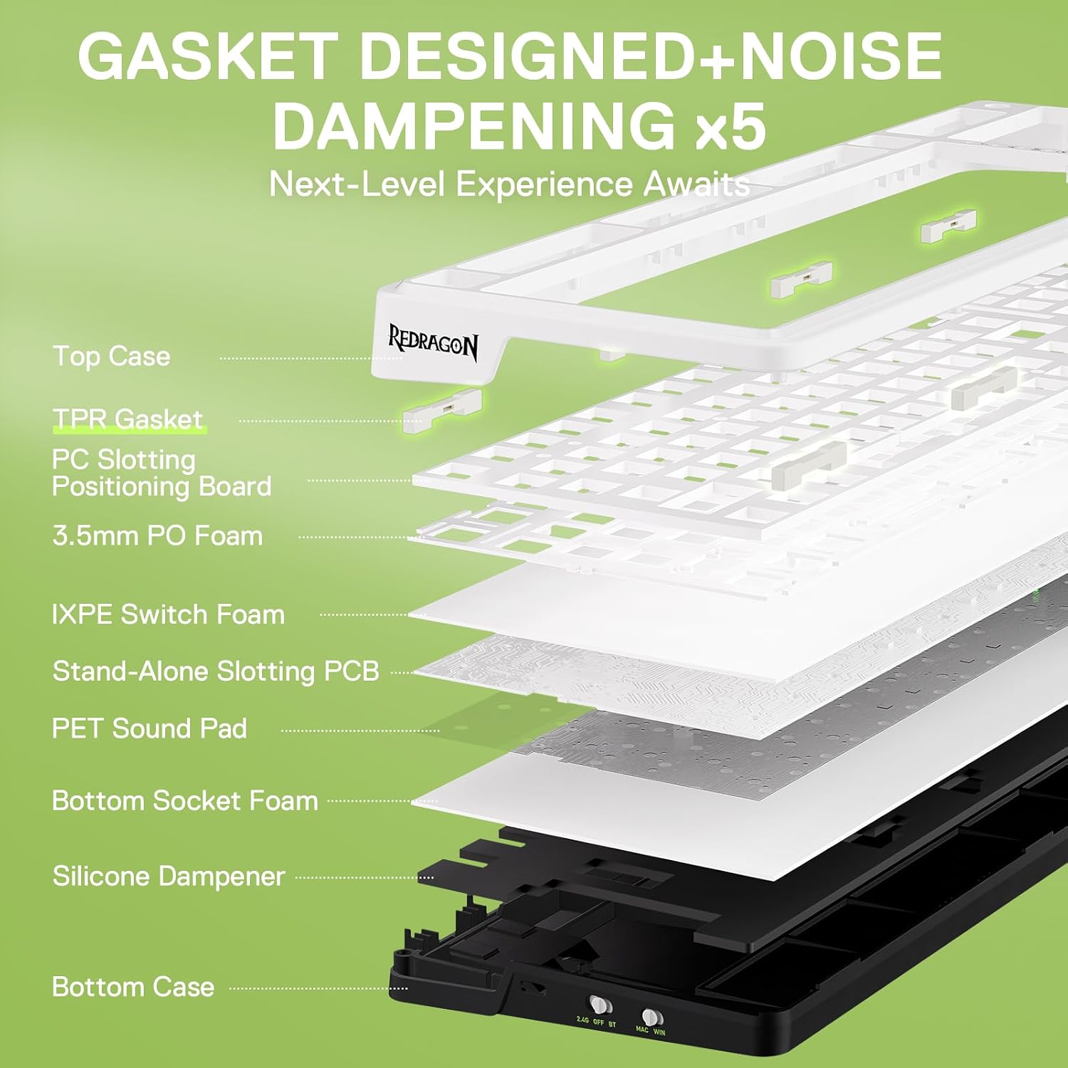 Redragon K686 PRO SE Anime Gasket Gaming Tastatur RGB 3 Modus 98 Tasten | Hot Swap Sockel Drehknopfsteuerung Geräuschdämpfende Pads Custom Hi Fi Linear