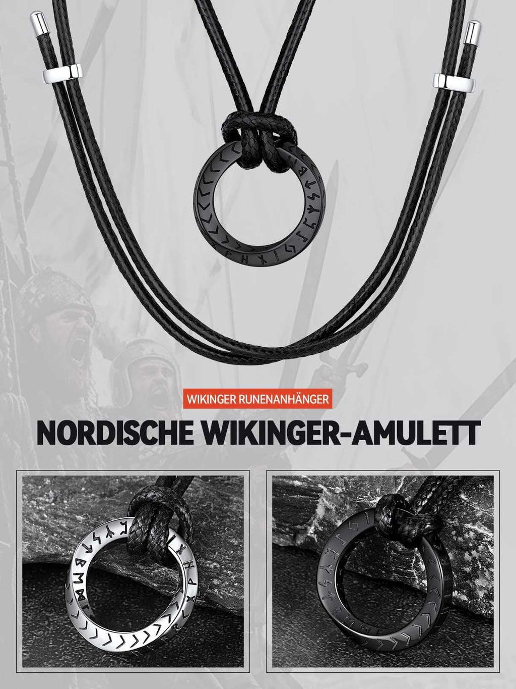 FaithHeart Lederkette Herren Damen Leder Halskette Männer Kette mit Runen Anhänger Edelstahl Lederband mit Mobius Rund/Dreieck/Unendlichkeit Kunstleder Lederhalsband verstellbar Wikinger Schmuck