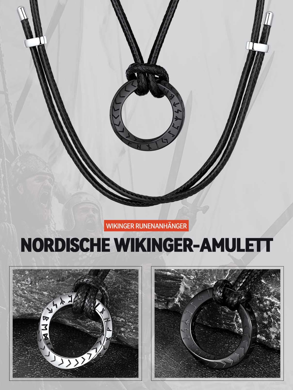 FaithHeart Lederkette Herren Damen Leder Halskette Männer Kette mit Runen Anhänger Edelstahl Lederband mit Mobius Rund/Dreieck/Unendlichkeit Kunstleder Lederhalsband verstellbar Wikinger Schmuck