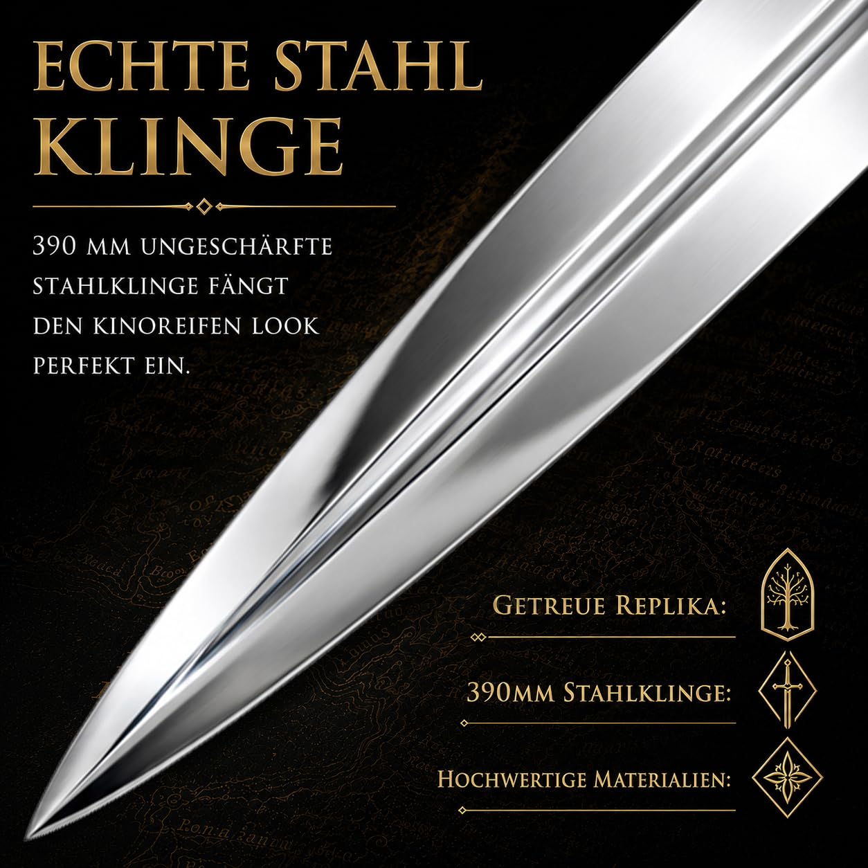 Der Herr der Ringe - LOTR Schwert, Filmschwert, echt, aus Stahl, Der Hobbit, Zauberer Merch, Aragorn Sword, Deko für Sammler und als Geschenk