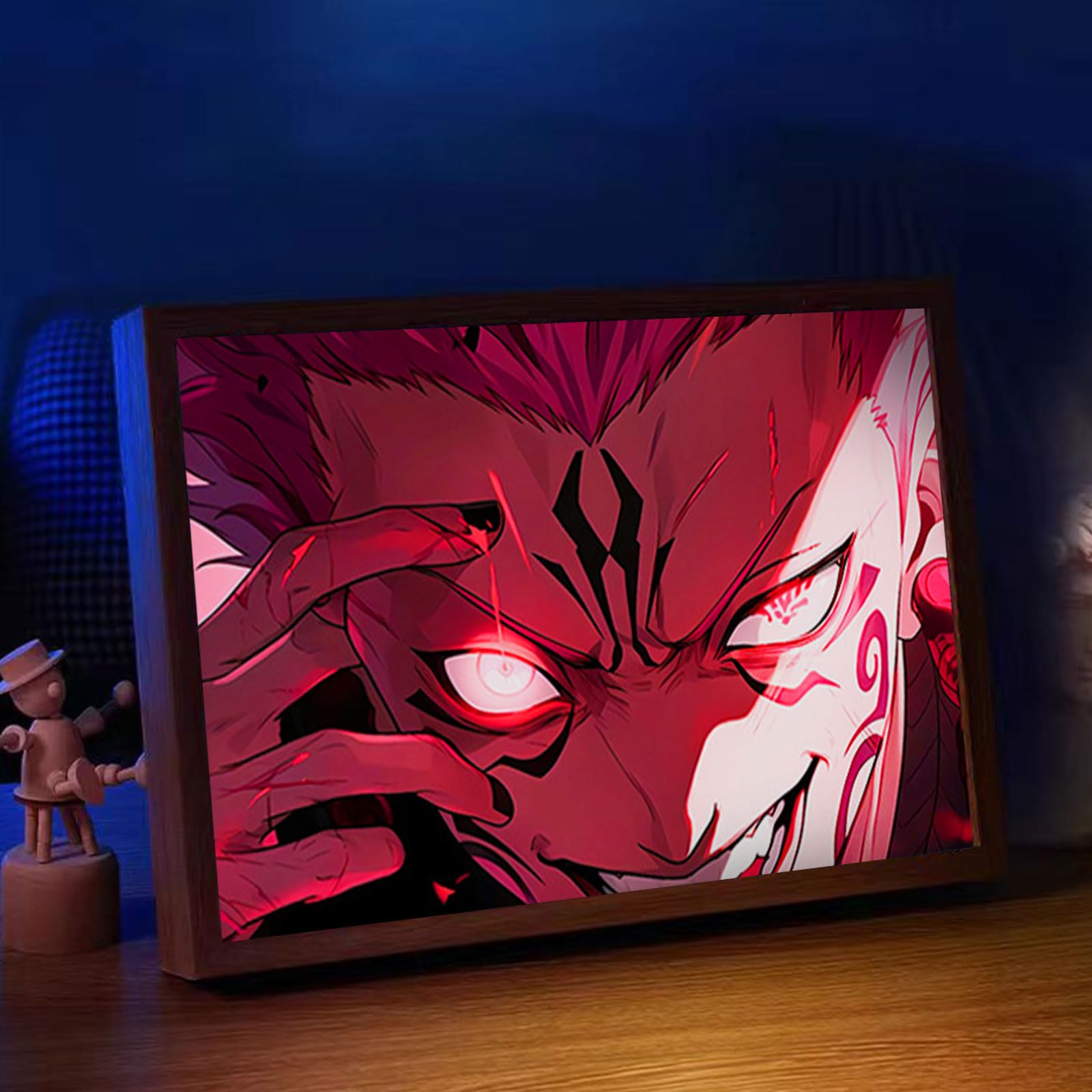 Bocguy Japanischer Anime Juju inspirierte beleuchtete Gemälde, LED Wandkunst Dekor,Jujutsu Kaisen Manga, LED Desktop-Rahmen für Heimdekoration,Kreatives Schlafzimmer und Geschenk