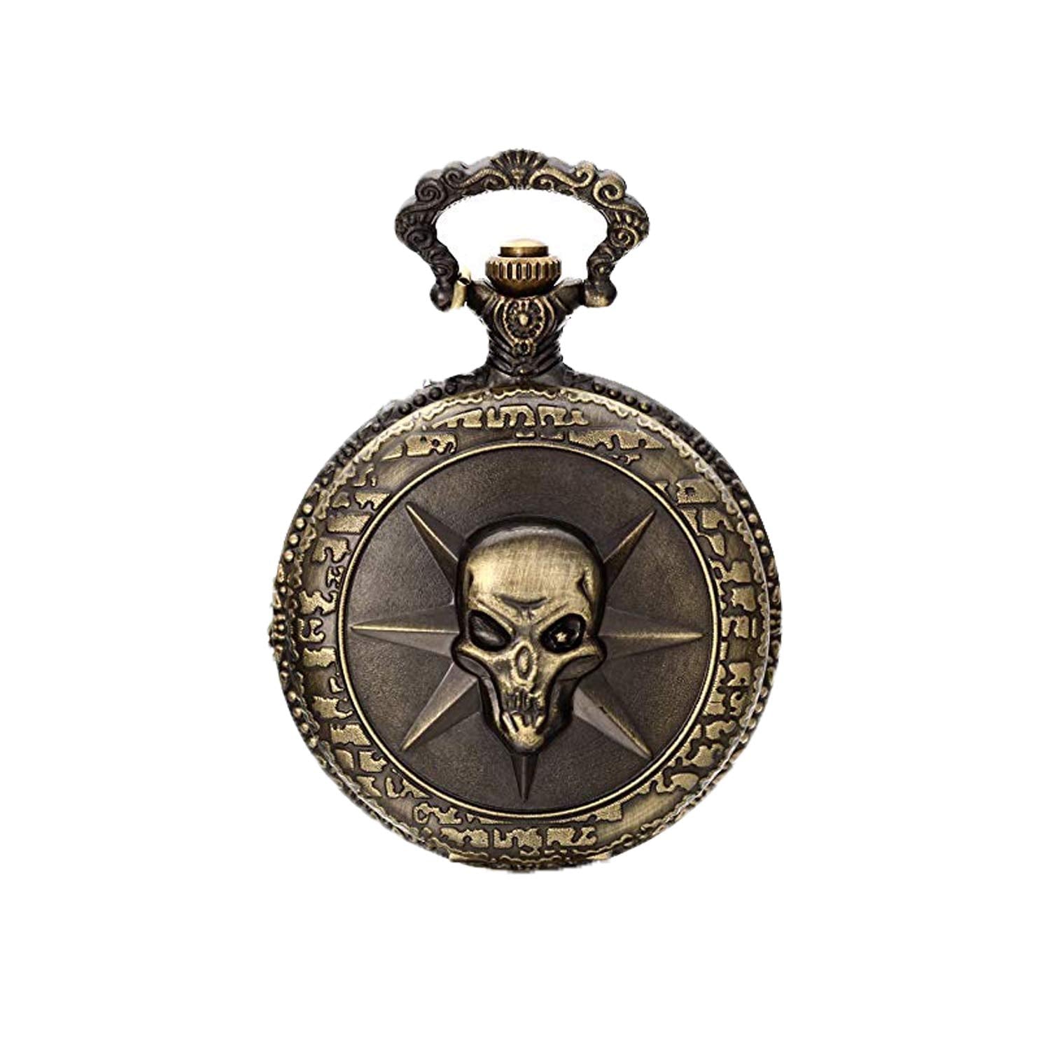 JewelryWe Taschenuhr Herren Damen Vintage: Retro Analog Quarz Kettenuhr Uhr Umhängeuhr mit Halskette Kette Pocket Watch Bronze Unisex Geschenk