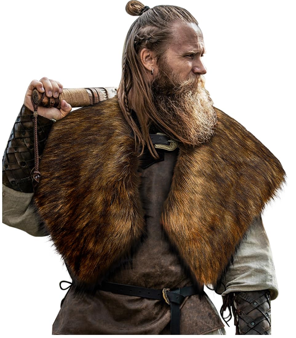 keland Viking Kunstfell Kragen für Männer Schal Capelet Wrap Kostüm Accessoire