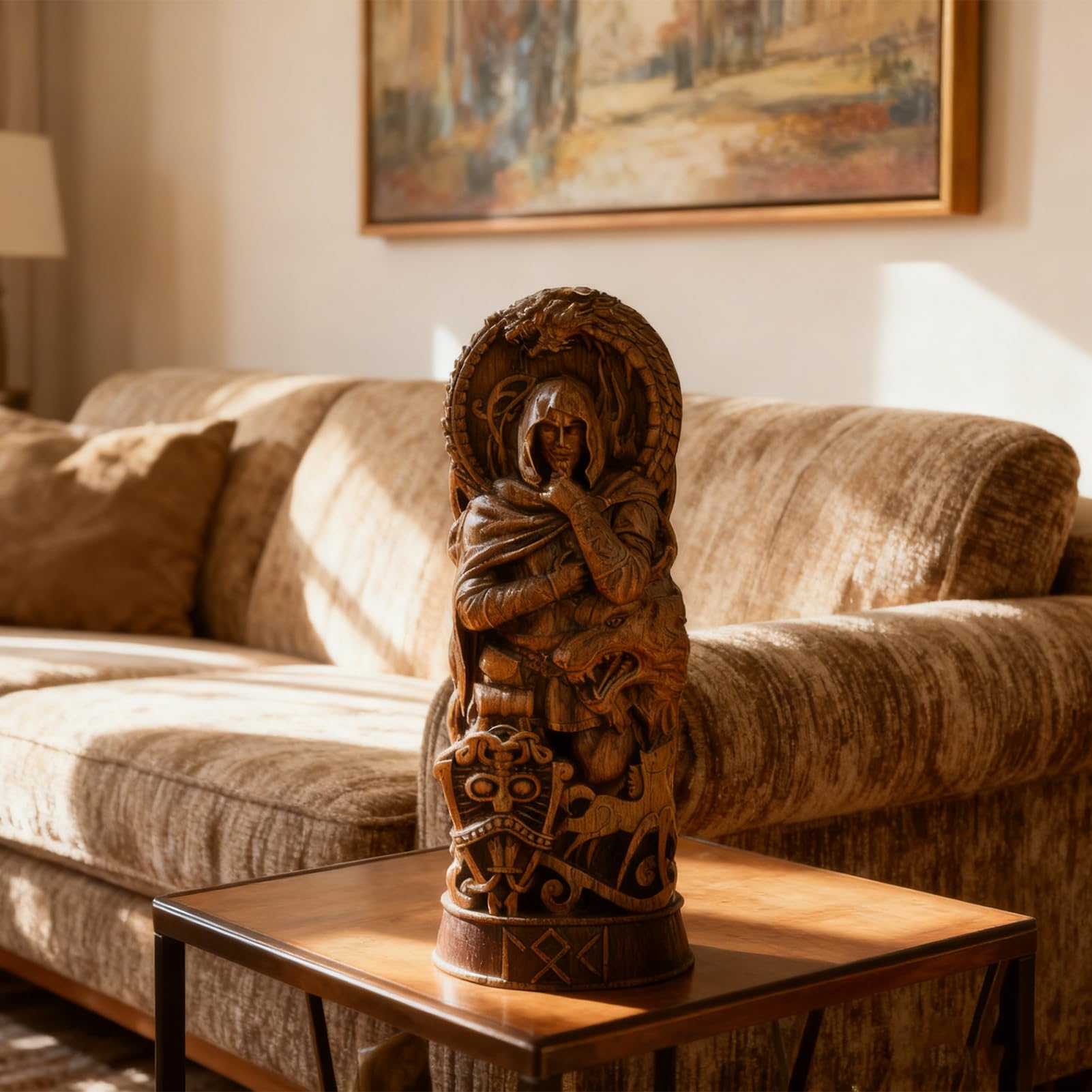 Nordischer Gott Harz Statue, Harz Griechischer Gott Skulptur,22 X 9 cm Nordische Götter Wikinger Deko Statue, für Zuhause Weinschrank Regal Bücherregal (Odin)