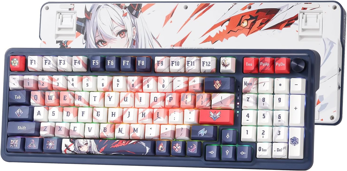 Redragon K686 PRO SE Anime Gasket Gaming Tastatur RGB 3 Modus 98 Tasten | Hot Swap Sockel Drehknopfsteuerung Geräuschdämpfende Pads Custom Hi Fi Linear
