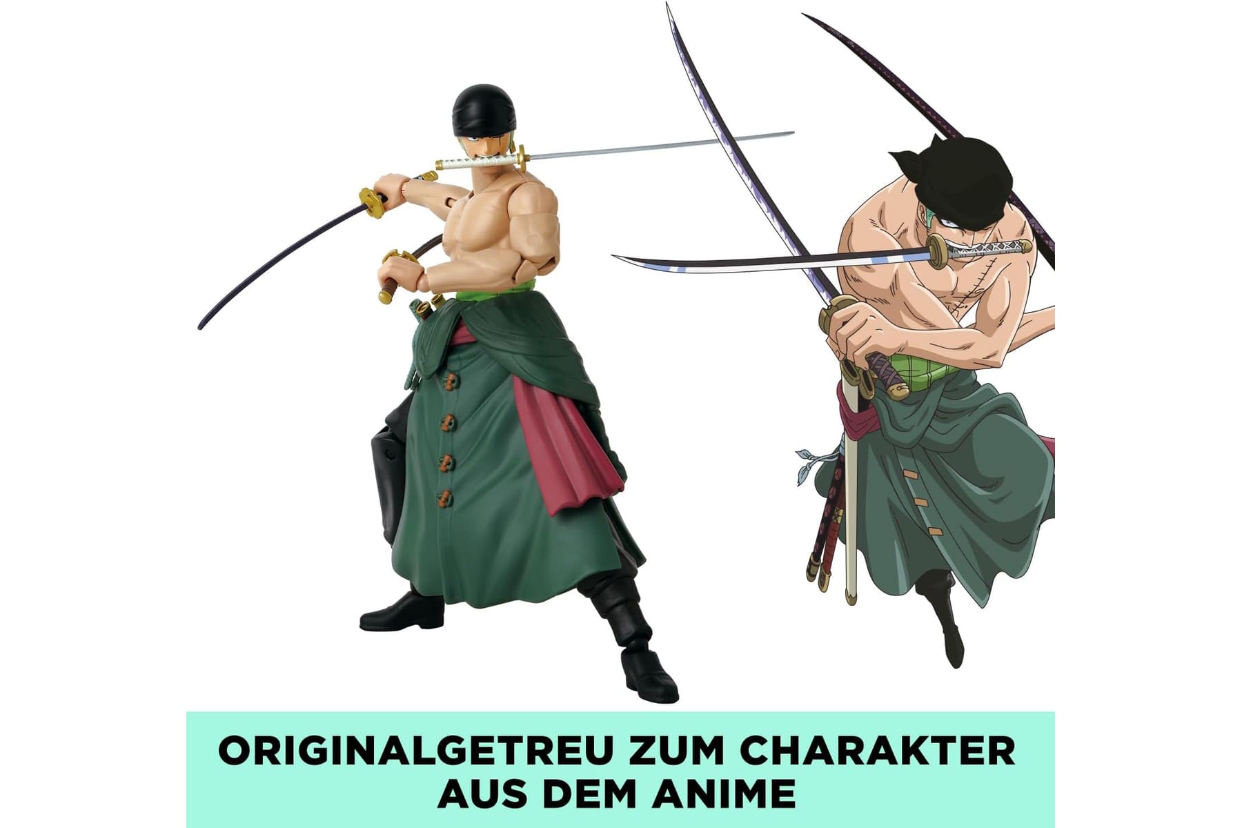 BANDAI – Anime Heroes – One Piece Figur – Lorenor Zorro 17 cm Three Sword Style – Offizielle Lizenz One Piece – Bewegliche Manga Figur Zorro 3 Schwerter – Spielzeug für Kinder ab 4 Jahren – 37052