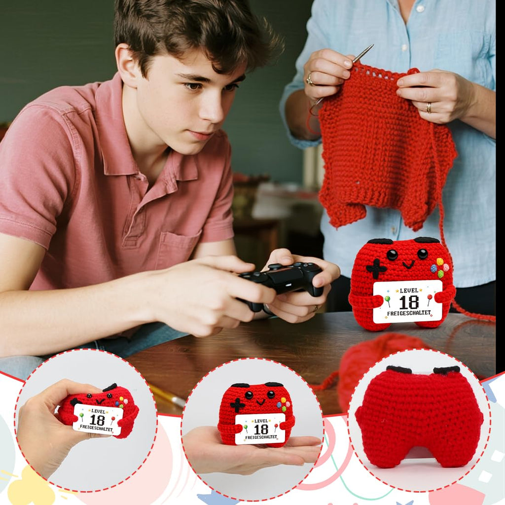 HUKUMA Gehäkelter Gamecontroller, EIN Gamer altert Nicht er levelt, Geschenk zum Geburtstag für Zocker, Pocket Hug Positive Plüsch,Lustige Kleines Geburtstagsgeschenk für Jungen, Nerds und Mädchen