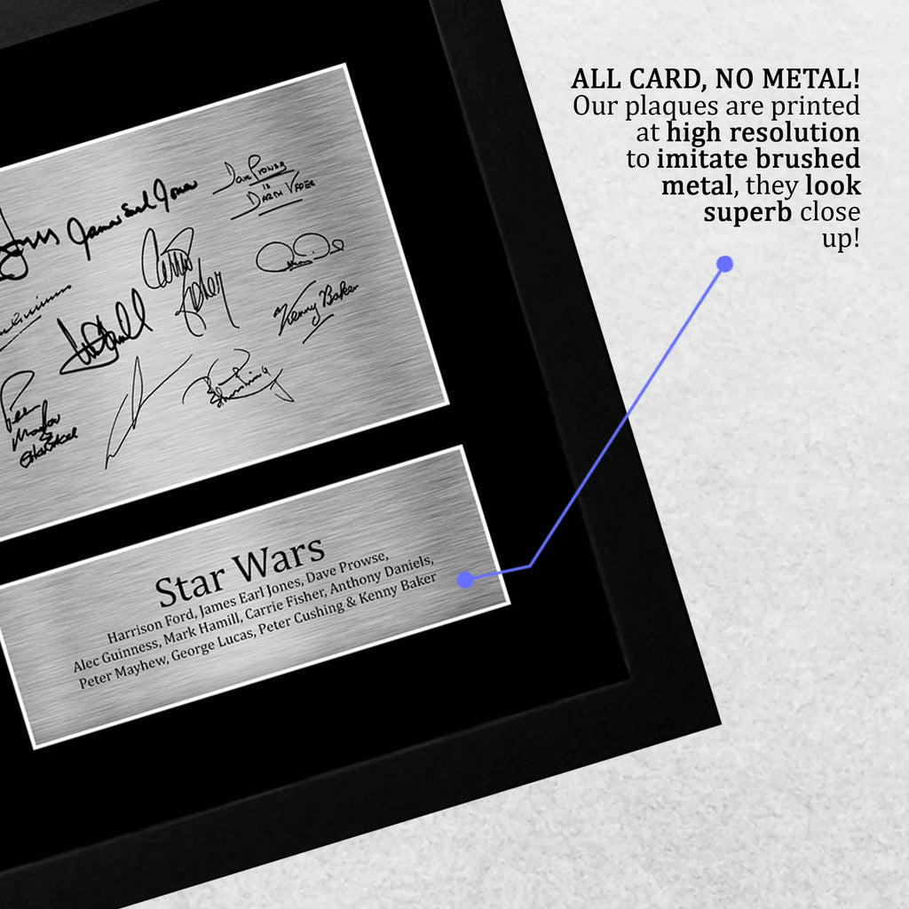 HWC Trading FR A4 Star Wars New Hope Cast Mark Hamill, Carrie Fisher, Harrison Ford Geschenke Geducktes Signiertes Autogramm Foto für Fans von Film Memorabilien - A4 Gerahmt