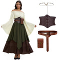 Mittelalter Kleidung Damen, Renaissance Kleid Damen und Off Shoulder Bluse mit Corsett, Gürteltasche, Kopfschmuck, Gürtel, Viktorianisches Kostüm für Halloween Karneval