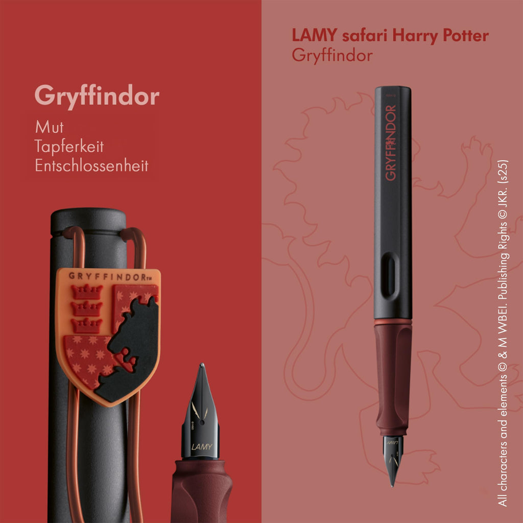 Lamy safari Harry Potter Gryffindor™ Füller – Special Edition Füllhalter mit Wappen des Hauses - Stahlfeder in Strichbreite M – mit ergonomischen Griff – inkl. Tintenpatrone T10 blau – Rechtshänder