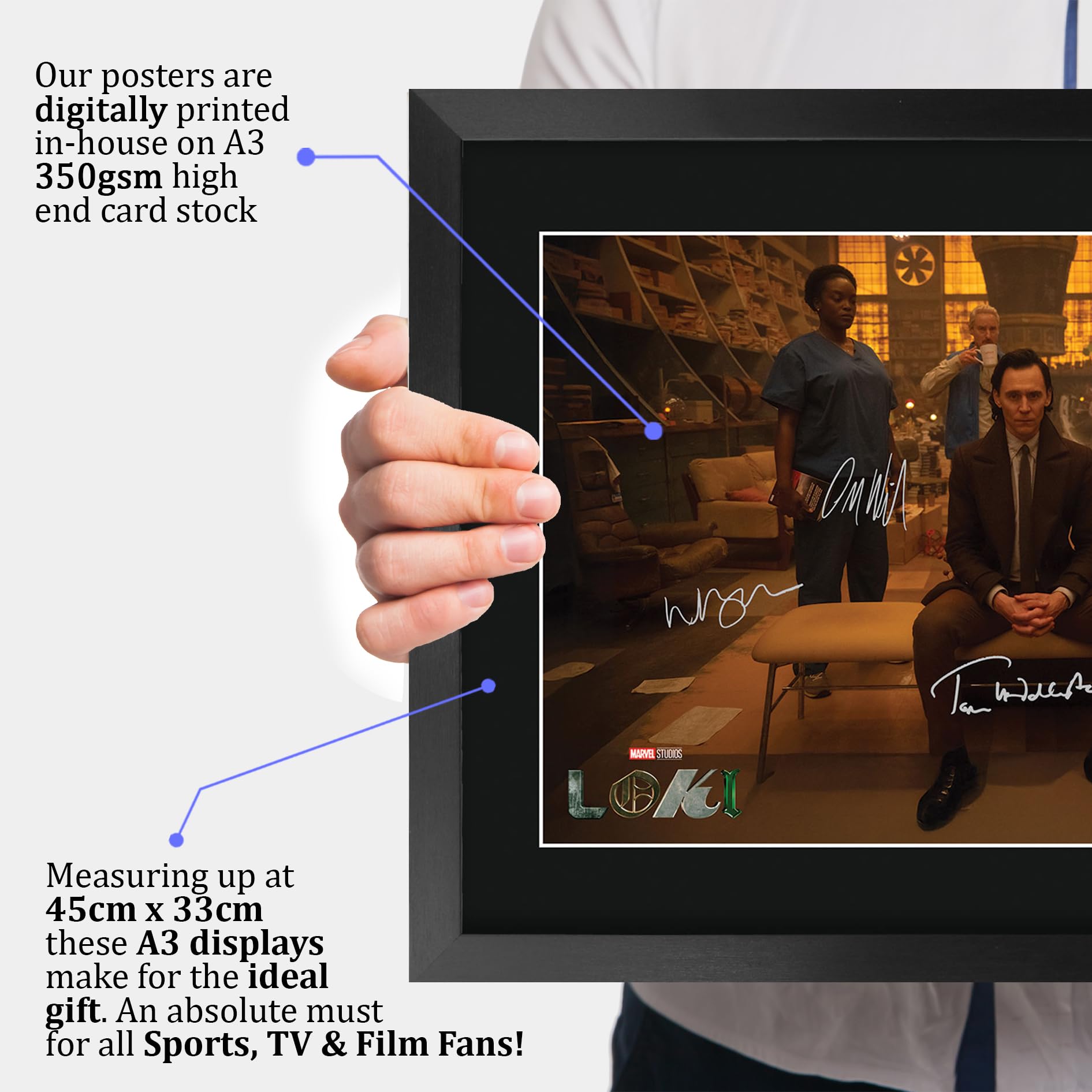 HWC Trading Loki Gifts Printed Signed Autograph Photo for TV Memorabilia Fans - A3 Framed