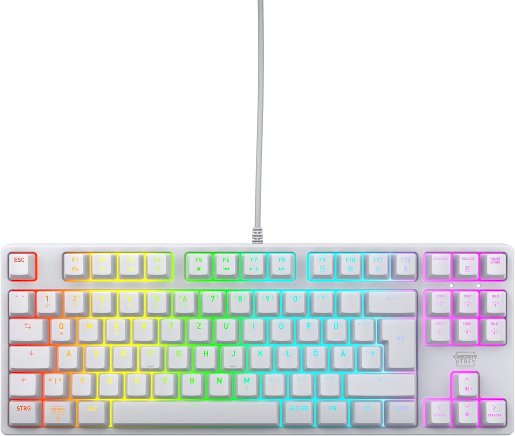 CHERRY XTRFY K4V2 TKL, Kabelgebundene Gaming-Tastatur ohne Nummernblock, Deutsches Layout (QWERTZ), RGB-Beleuchtung, Mechanische MX2A RED Switches, Weiß