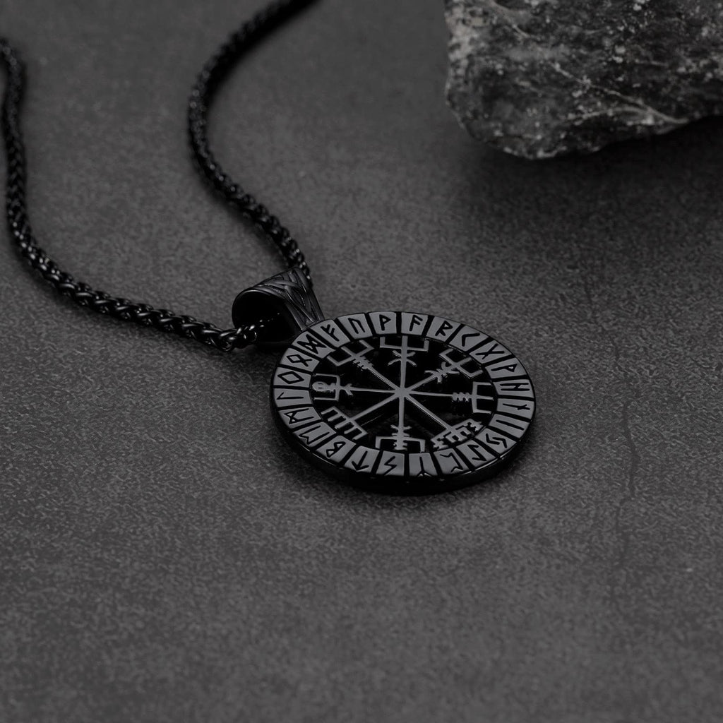 FaithHeart Wikingerhalskette für Herren, Vegvisir-Kompass, Edelstahl, Kette 55 + 5 cm, nordischer Mythologie-Schmuck