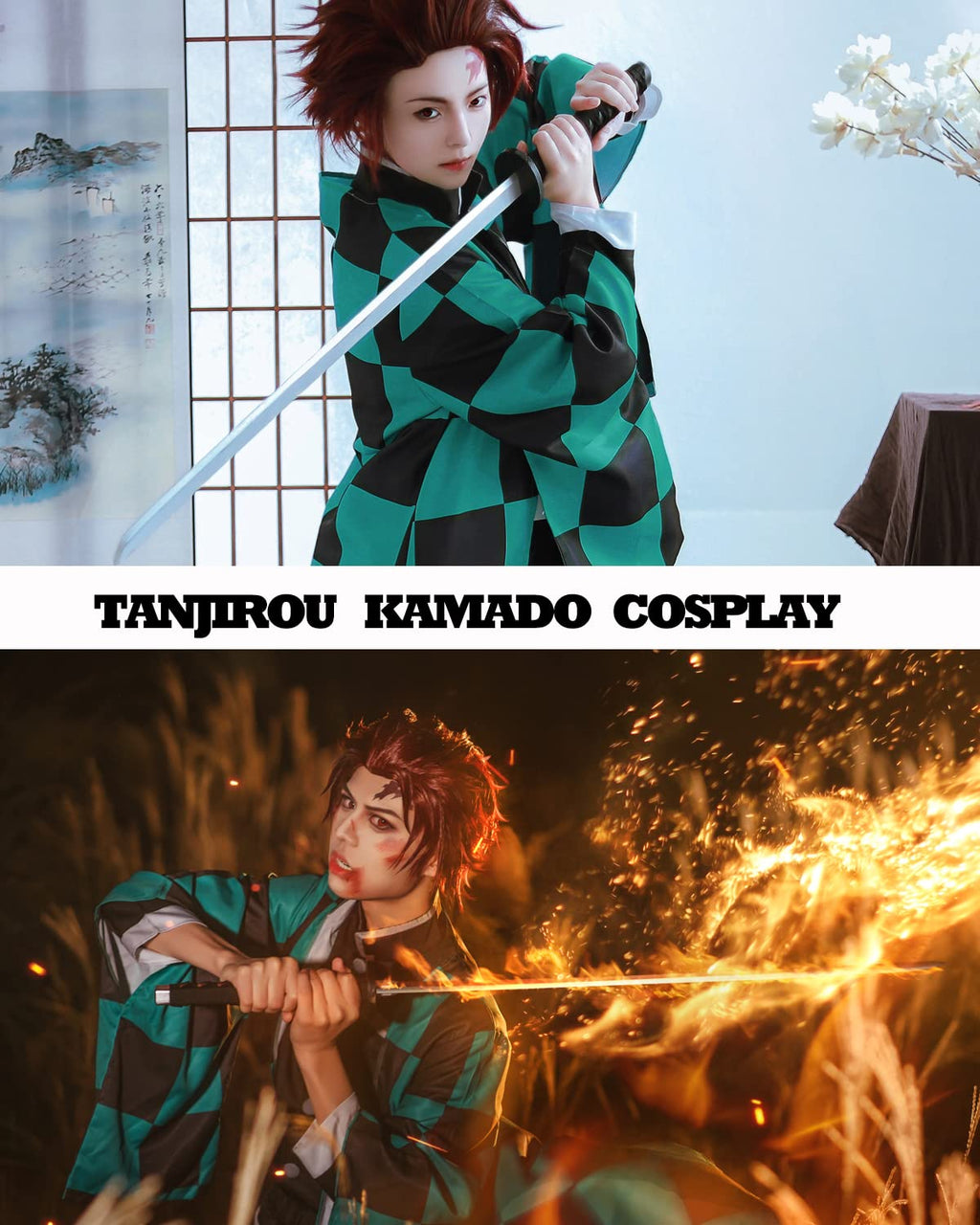 Fiamll Tanjirou Zenitsu Giyuu Cosplay Kostüm für Japanischer Anime Kimono demon cosplay Outfit Halloween Kostüm